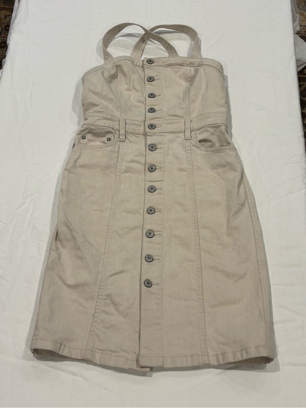 Free People Beige Button-Front Mini Dress
